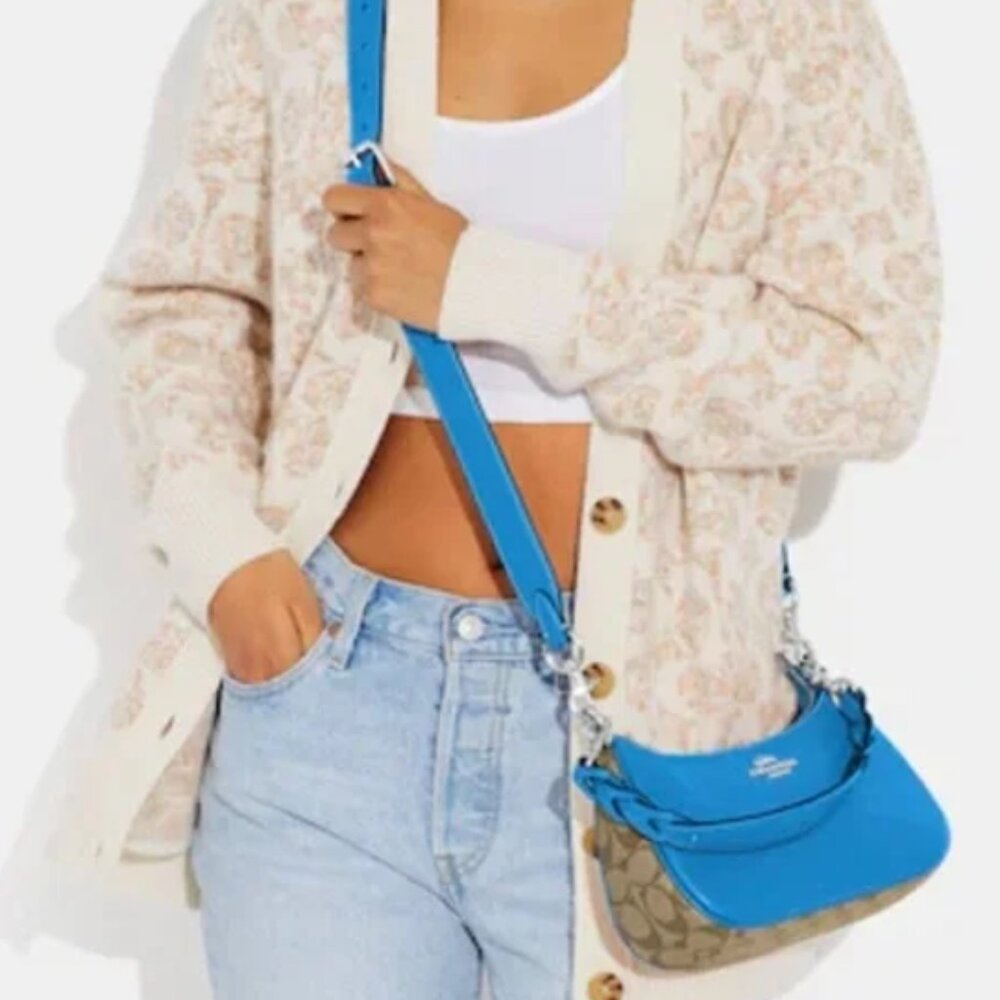 Coach Teri Shoulder Bag Purse Sig Canvas CJ590 Racer Blue Khaki Crossbody 💙💙